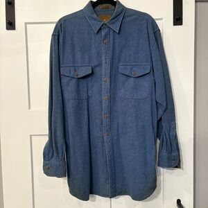 Vintage 90s Streetwear Mens Large Tall Chamois Cotton Button Shirt Blue